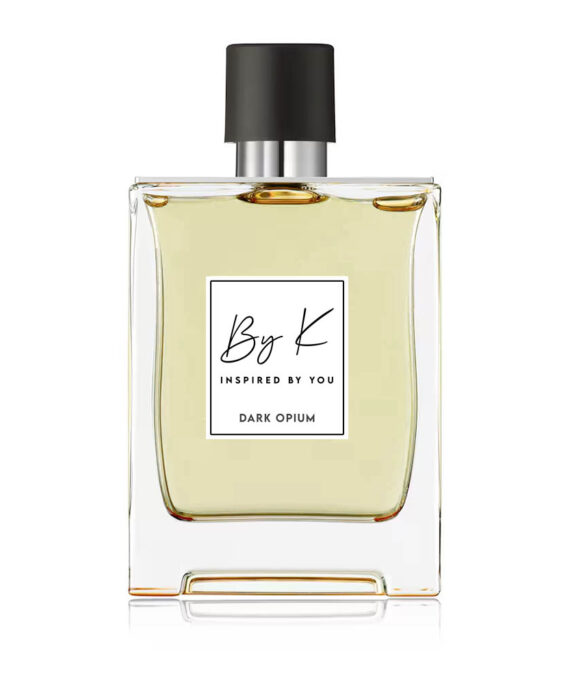 60ml Dark Opium Parfum bottle inspired by YSL Black Opium, styled with coffee beans, vanilla pods, and dark florals in a glamorous night-themed setting.